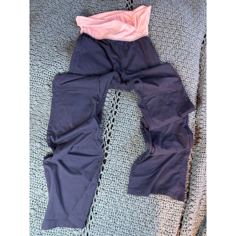 Navy Blue Pink Fold Over Waistband Flare Yoga Pants Small Style 84809J